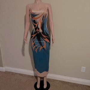 Elegant Blue and Black Midi Dress. Size S. Great Fit & Stretch.